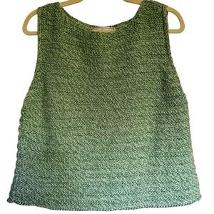 Vintage St. John Sport Pistachio Green Crochet Knit Sleeveless Tank Top Size L